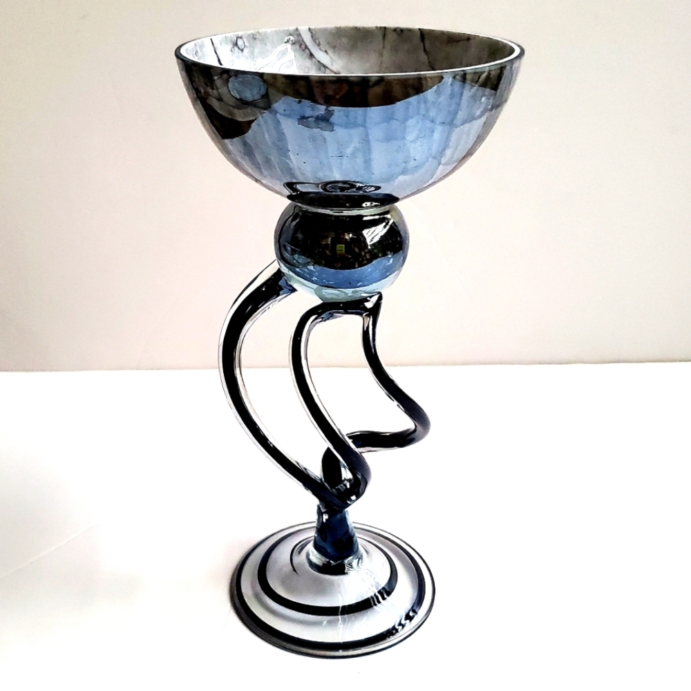 JOZEFINA KROSNO Art Glass Twisted Stem Candle Holder Reflective & Swirl Design